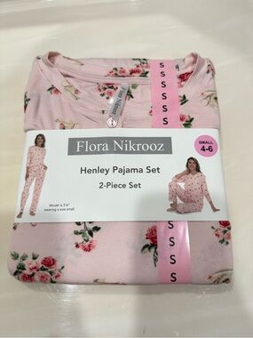 New Flora Nikrooz Pink Floral Henley Pajama Set - Size SMALL (4-6)